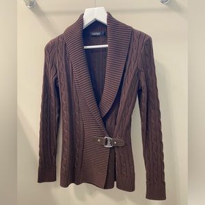 NWOT Lauren Ralph Lauren, dark brown buckle sweater. Size small.